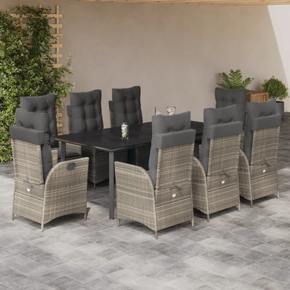 Set da Pranzo da Giardino 9pz con Cuscini in Polyrattan