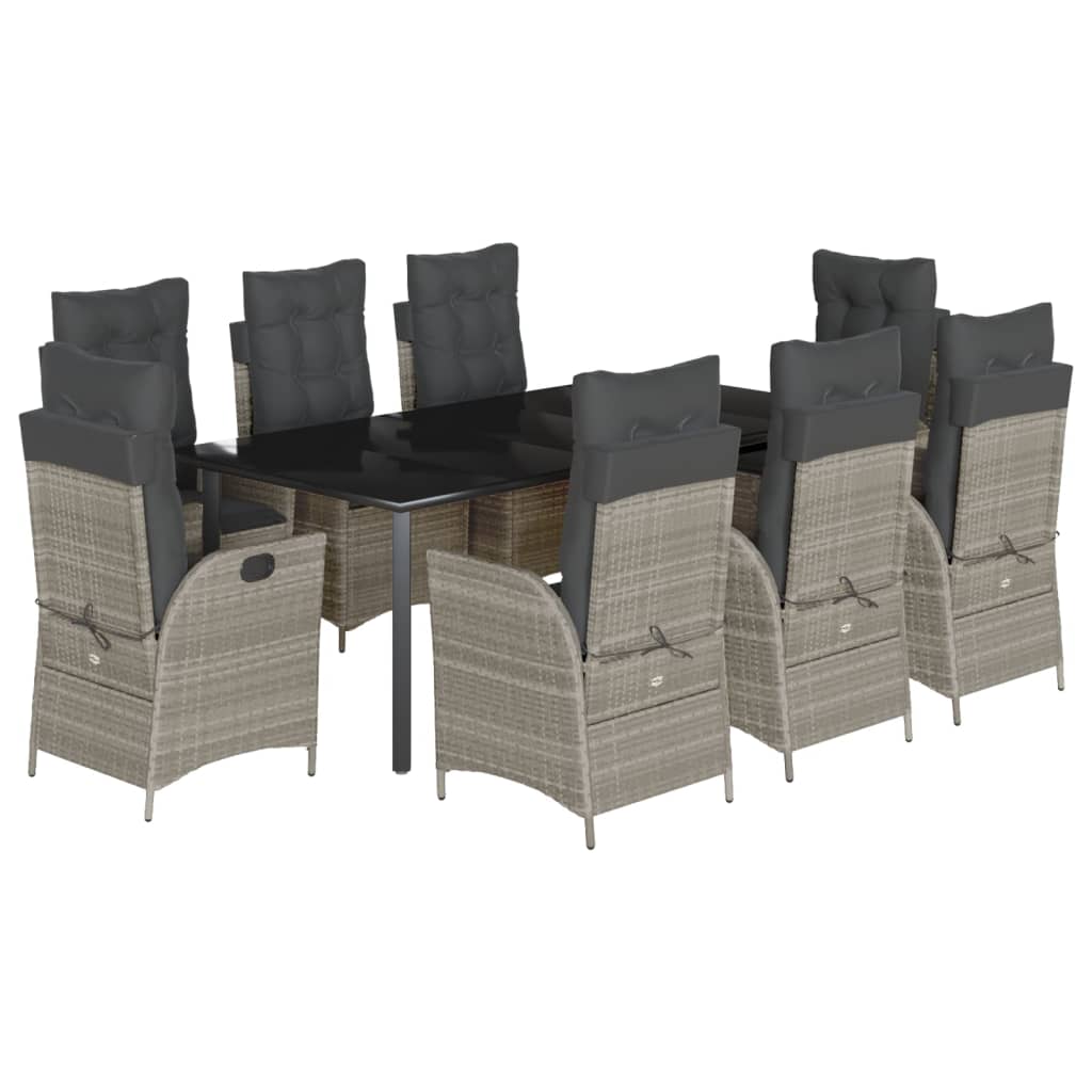 Set da Pranzo da Giardino 9pz con Cuscini in Polyrattan