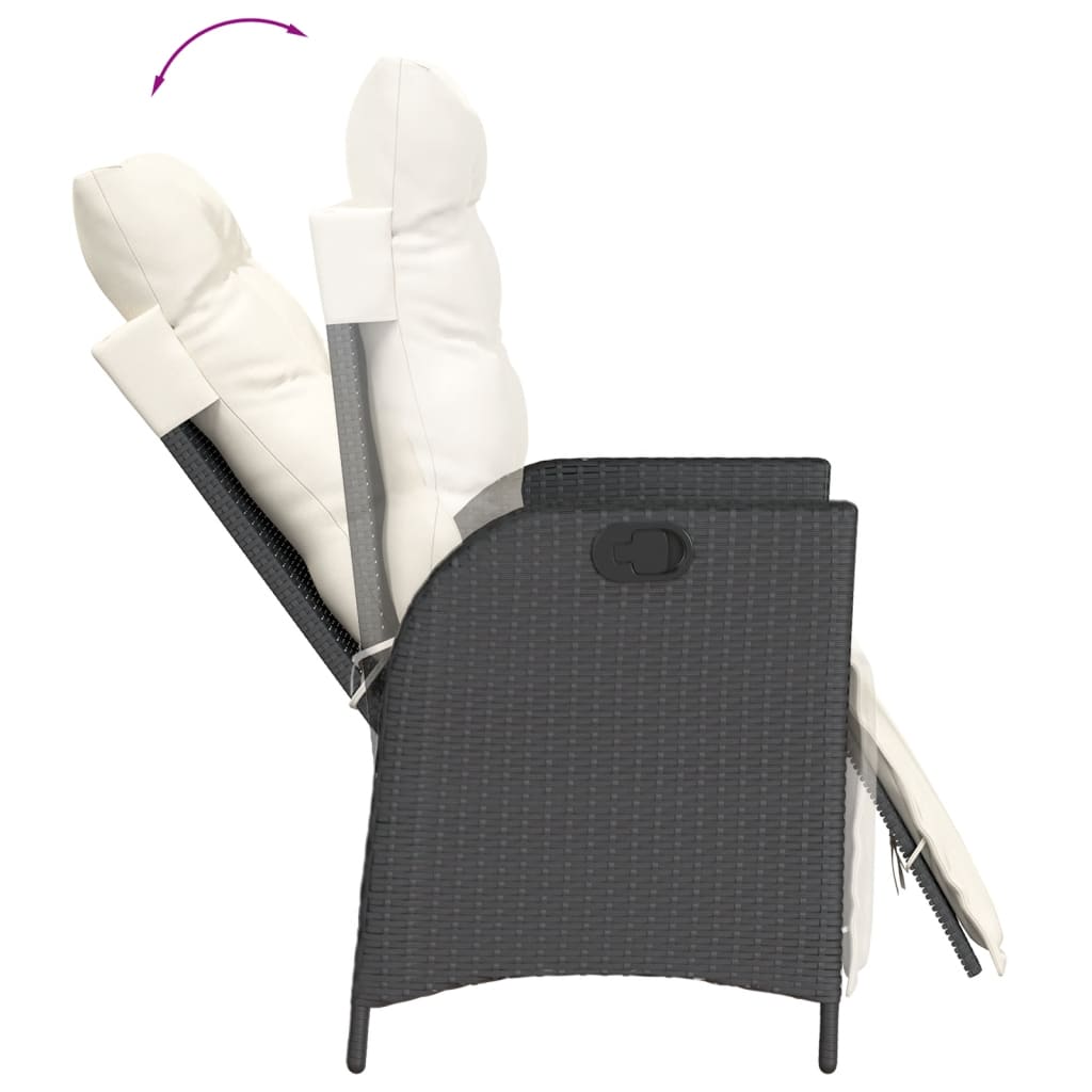 Set da Pranzo da Giardino 3 pz con Cuscini Nero in Polyrattan | homemem39