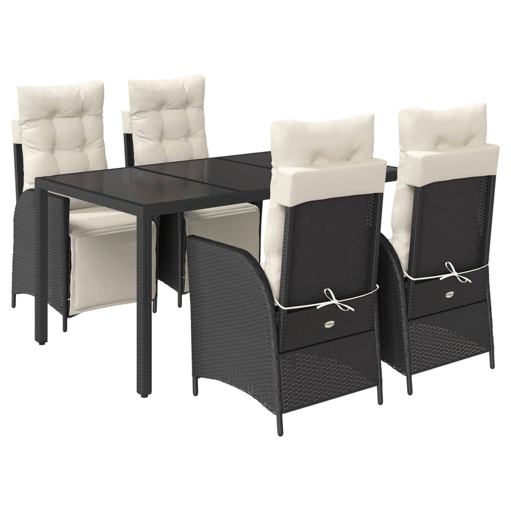 5 pc Black Garden Dining Set with Polyrattan Cushions