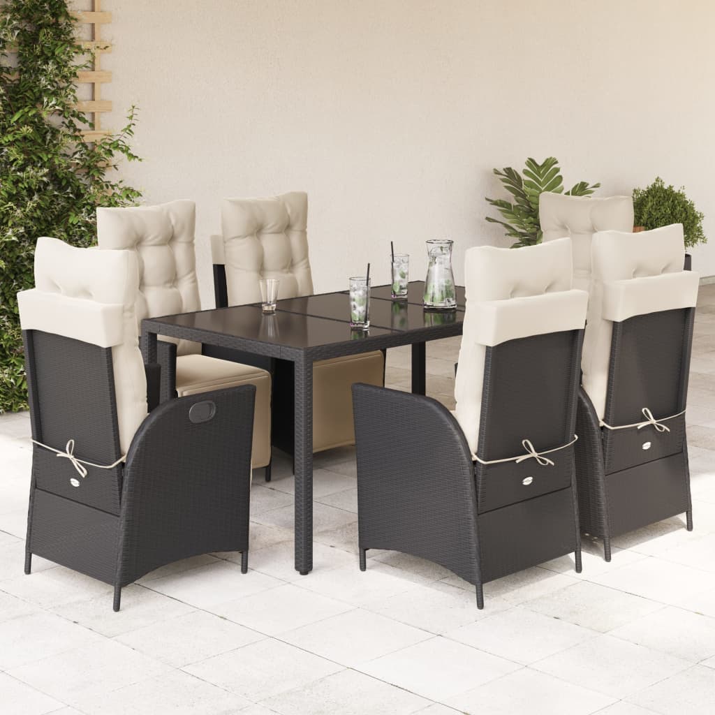 Set da Pranzo da Giardino 7 pz Nero con Cuscini in Polyrattan - homemem39