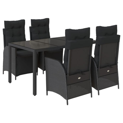 Set da Pranzo da Giardino 5 pz Nero con Cuscini in Polyrattan