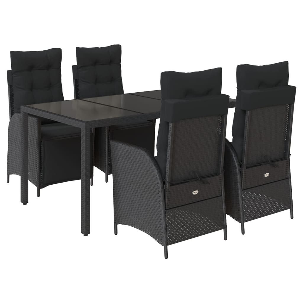 Set da Pranzo da Giardino 5 pz Nero con Cuscini in Polyrattan - homemem39
