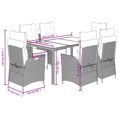 Set da Pranzo da Giardino 7 pz Nero con Cuscini in Polyrattan | homemem39