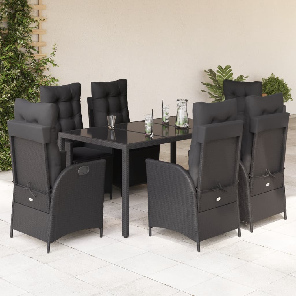 Set da Pranzo da Giardino 7 pz Nero con Cuscini in Polyrattan | homemem39