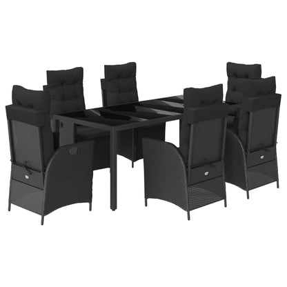 Set da Pranzo da Giardino 7 pz Nero con Cuscini in Polyrattan - homemem39
