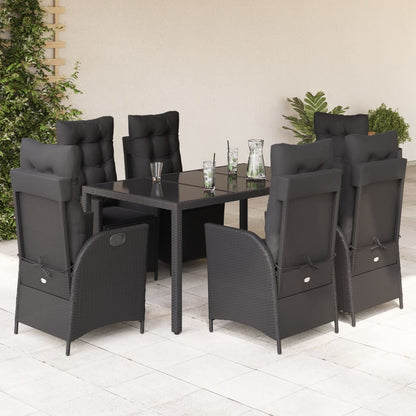 Set da Pranzo da Giardino 7 pz Nero con Cuscini in Polyrattan - homemem39