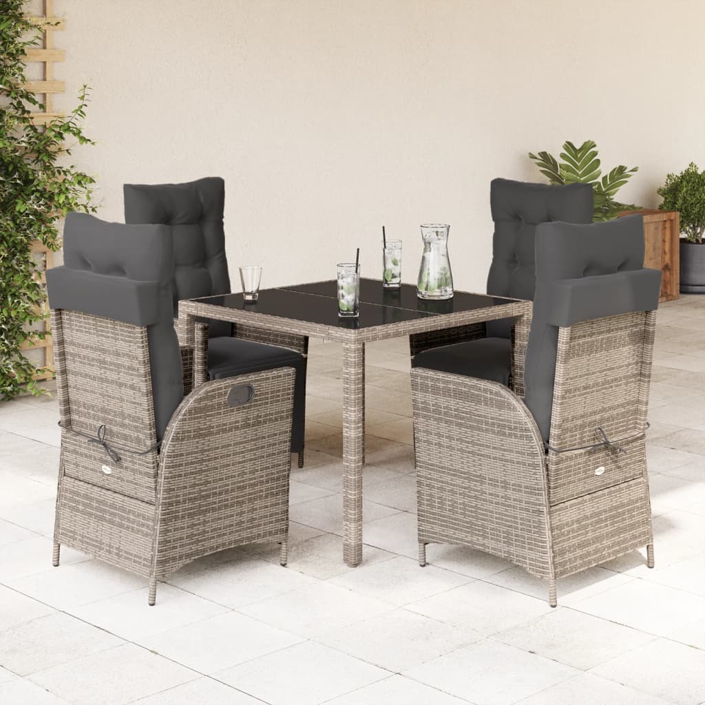 Set da Pranzo da Giardino 5 pz con Cuscini in Polyrattan Grigio - homemem39