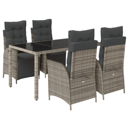 Set da Pranzo da Giardino 5 pz con Cuscini in Polyrattan Grigio - homemem39
