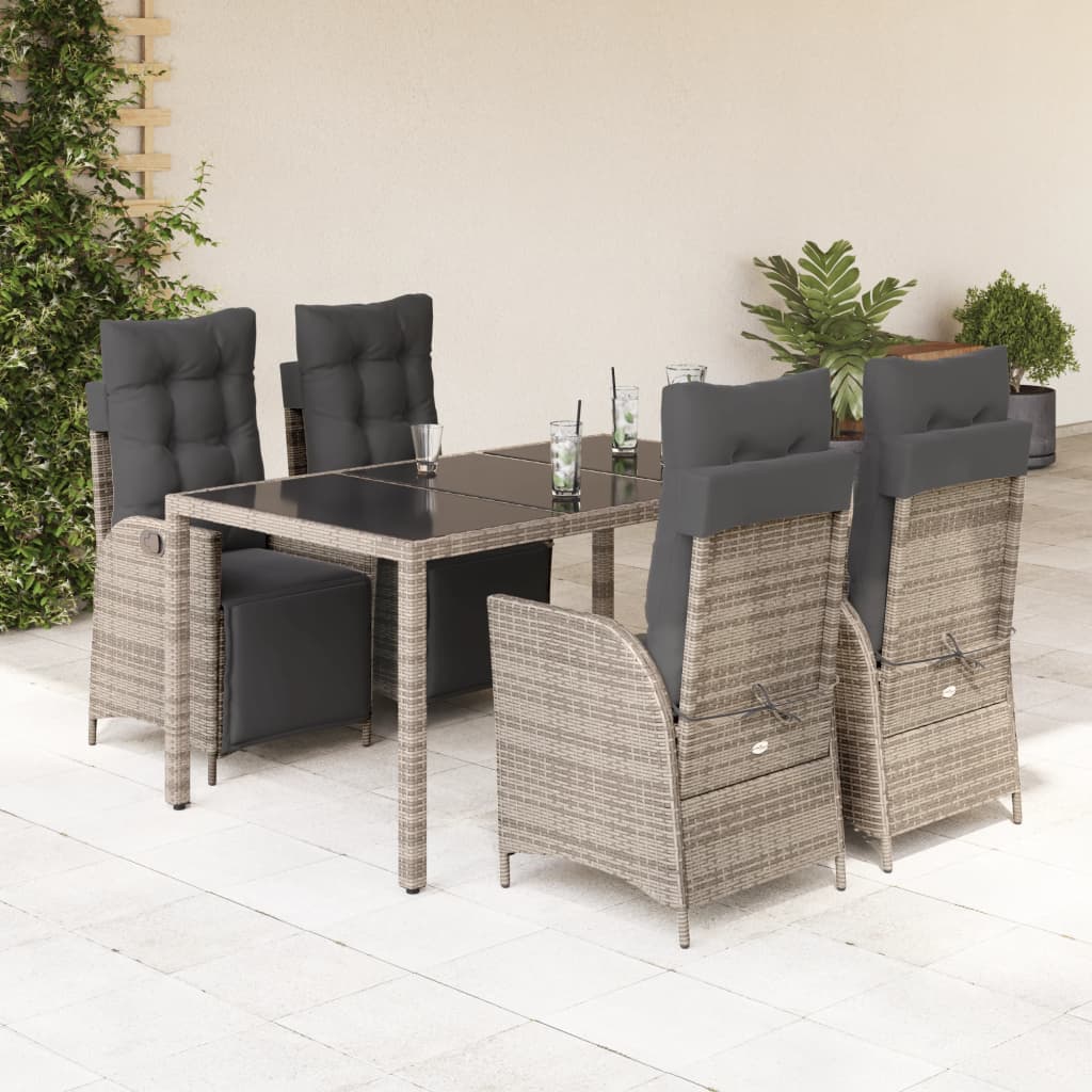 Set da Pranzo da Giardino 5 pz con Cuscini in Polyrattan Grigio - homemem39