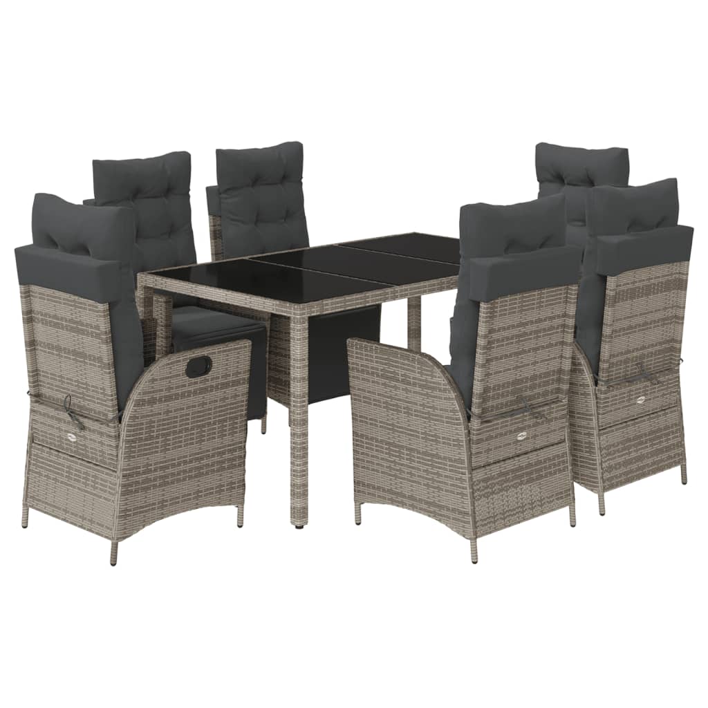 Set da Pranzo da Giardino 7 pz con Cuscini in Polyrattan Grigio - homemem39