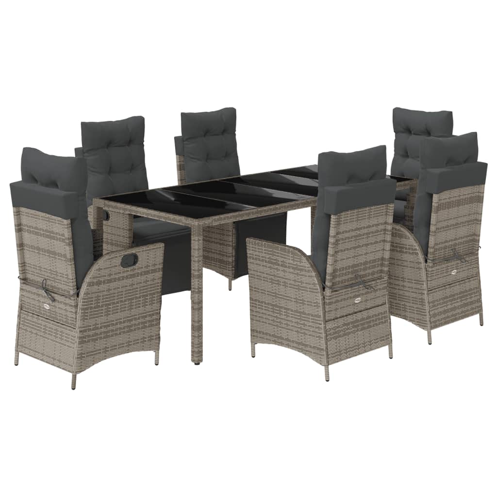 Set da Pranzo da Giardino 7 pz con Cuscini in Polyrattan Grigio | homemem39