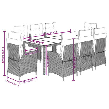 Set da Pranzo da Giardino 9 pz con Cuscini in Polyrattan Grigio | homemem39