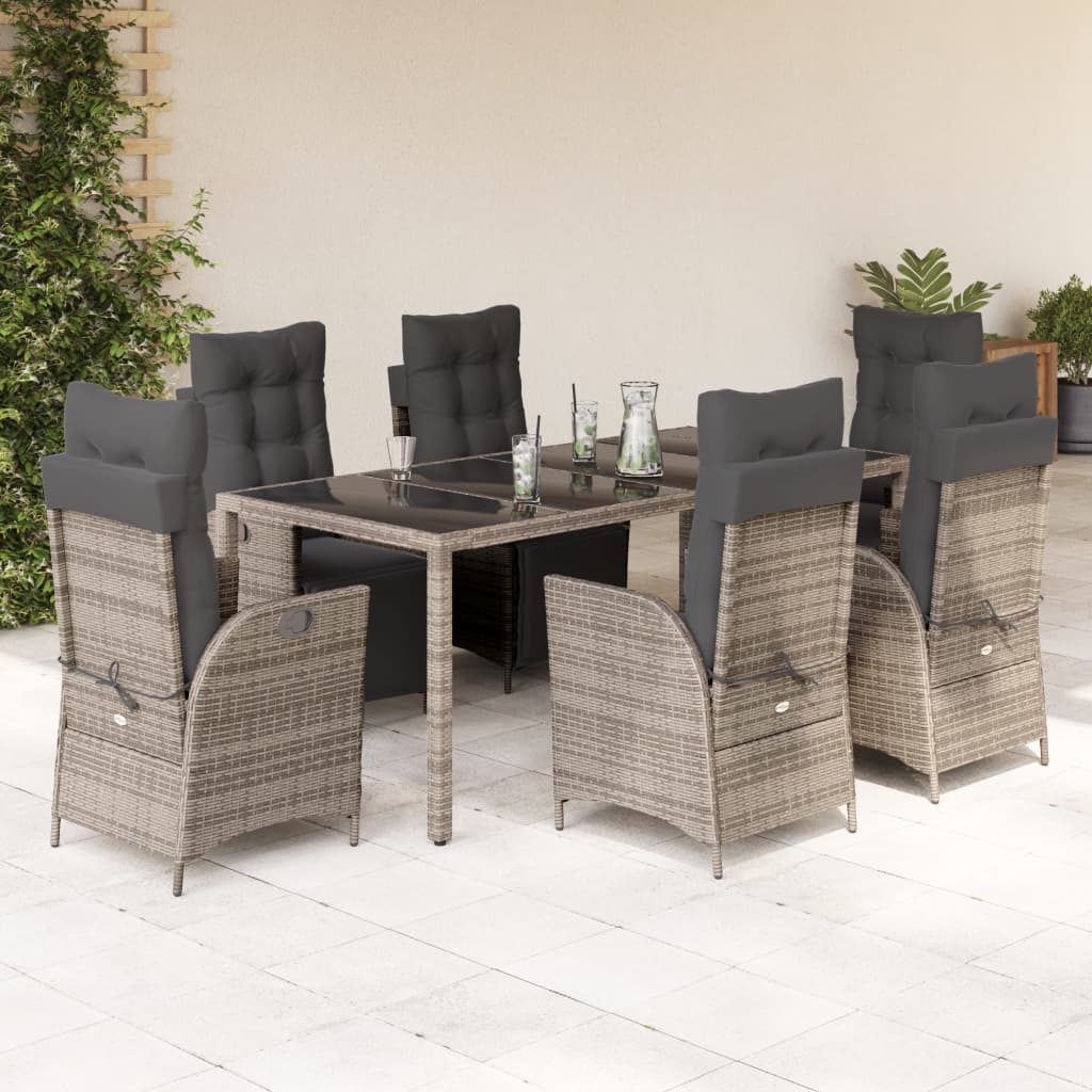 Set da Pranzo da Giardino 9 pz con Cuscini in Polyrattan Grigio - homemem39