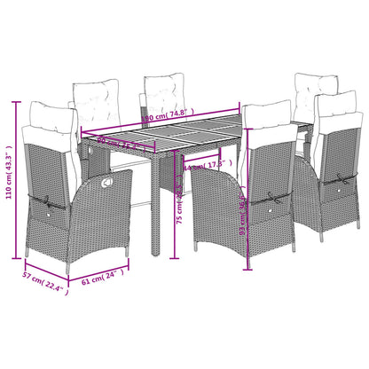 Set da Pranzo da Giardino 7 pz Nero con Cuscini in Polyrattan | homemem39