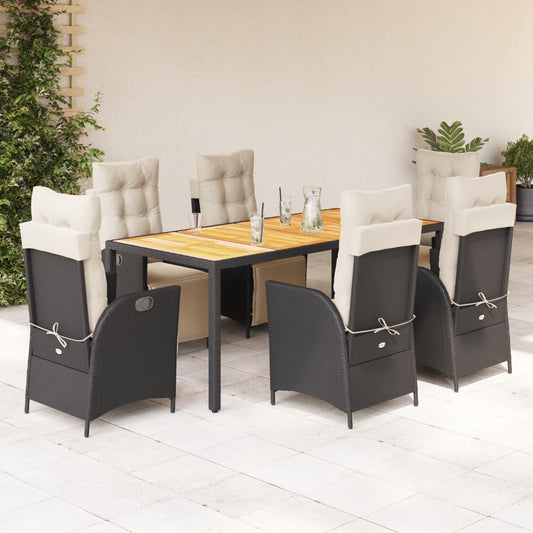 Set da Pranzo da Giardino 7 pz Nero con Cuscini in Polyrattan - homemem39