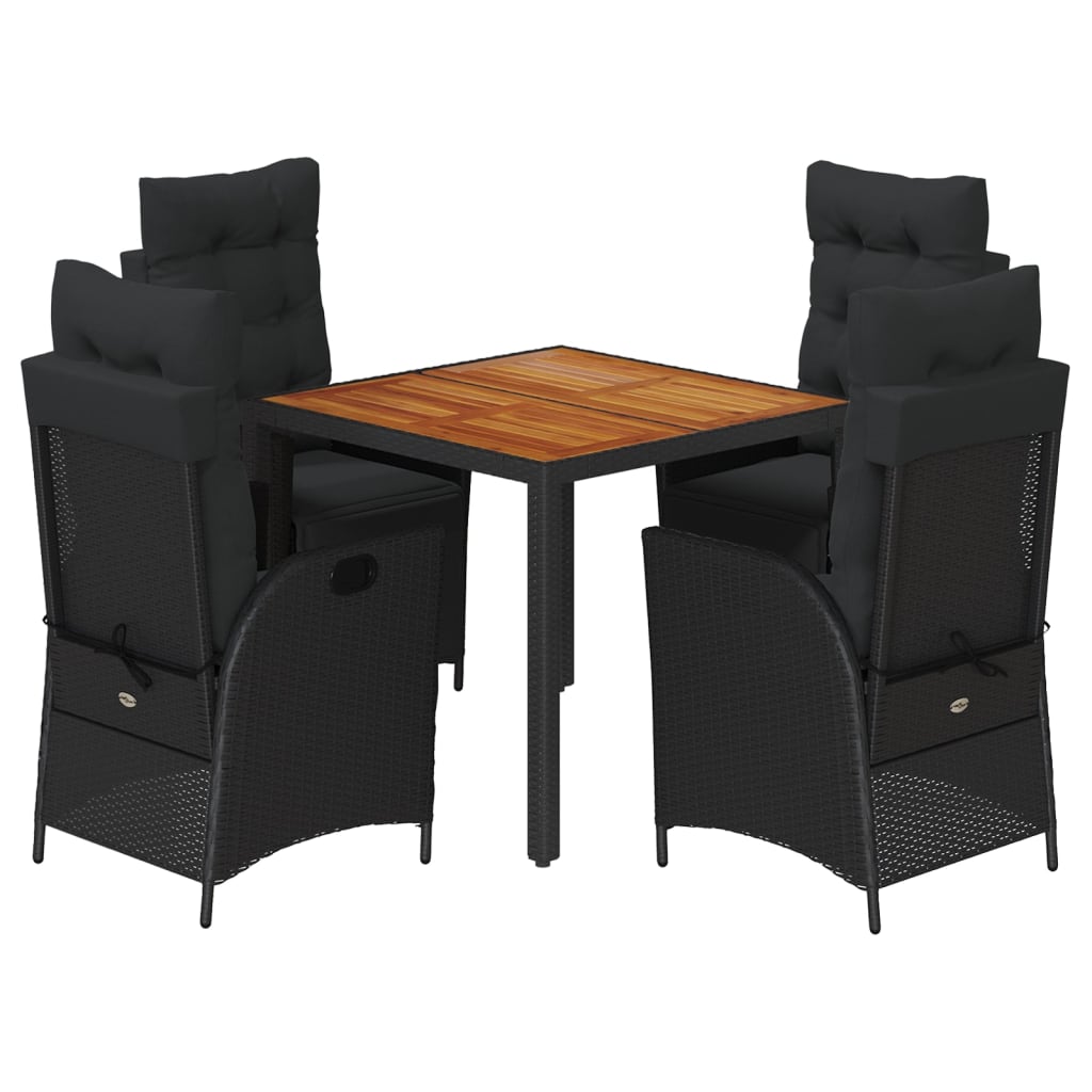 Set da Pranzo da Giardino 5 pz Nero con Cuscini in Polyrattan - homemem39