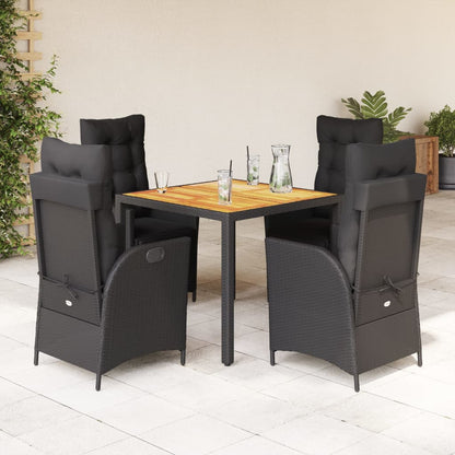 Set da Pranzo da Giardino 5 pz Nero con Cuscini in Polyrattan - homemem39
