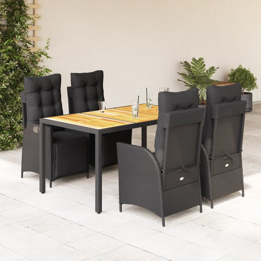 Set da Pranzo da Giardino 5 pz Nero con Cuscini in Polyrattan - homemem39