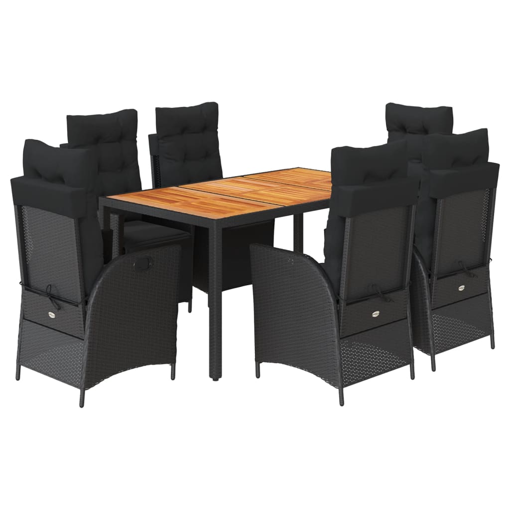 Set da Pranzo da Giardino 7 pz Nero con Cuscini in Polyrattan - homemem39
