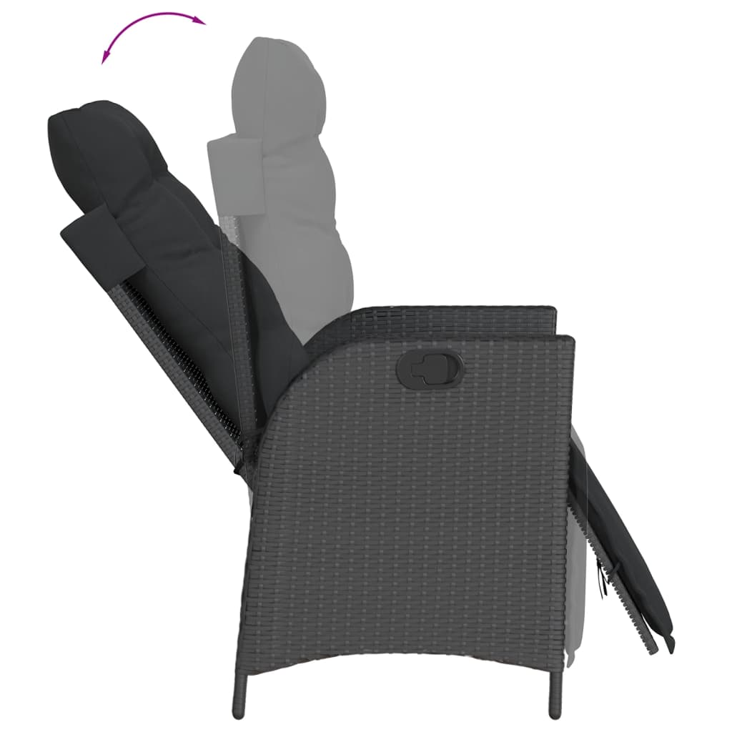 Set da Pranzo da Giardino 9 pz con Cuscini Nero in Polyrattan | homemem39