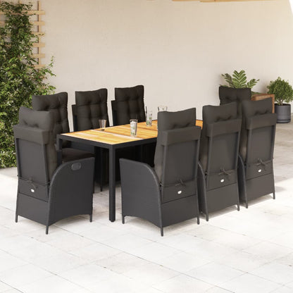 Set da Pranzo da Giardino 9 pz con Cuscini Nero in Polyrattan - homemem39