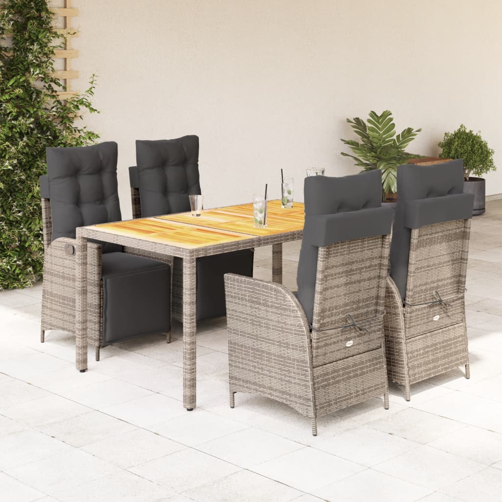 Set da Pranzo da Giardino 5 pz con Cuscini in Polyrattan Grigio - homemem39