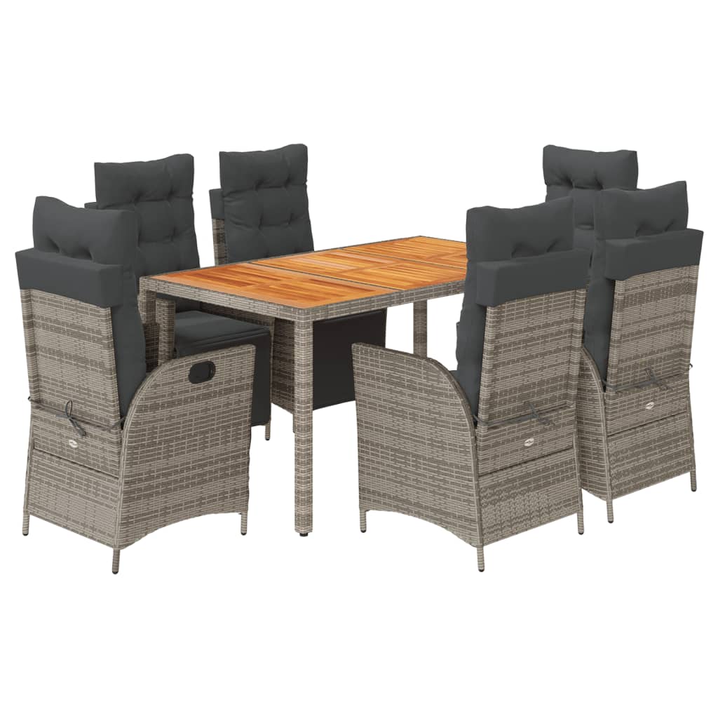 Set da Pranzo da Giardino 7 pz con Cuscini in Polyrattan Grigio - homemem39