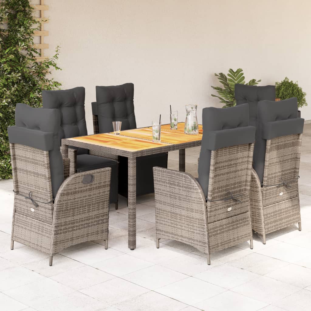 Set da Pranzo da Giardino 7 pz con Cuscini in Polyrattan Grigio - homemem39