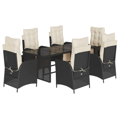 Set da Pranzo da Giardino 7 pz Nero con Cuscini in Polyrattan - homemem39