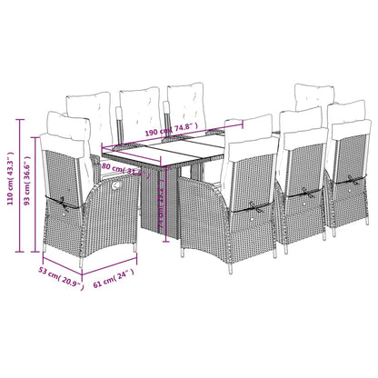 Set da Pranzo da Giardino 9 pz con Cuscini Nero in Polyrattan | homemem39
