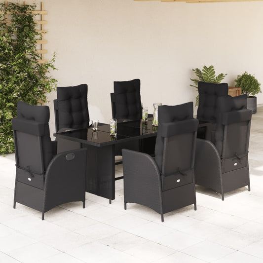 Set da Pranzo da Giardino 7 pz Nero con Cuscini in Polyrattan - homemem39
