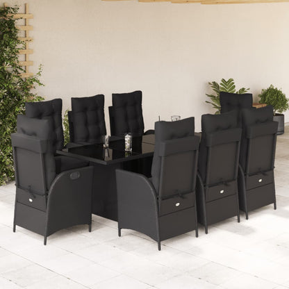 Set da Pranzo da Giardino 9 pz con Cuscini Nero in Polyrattan - homemem39