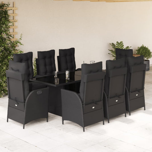 Set da Pranzo da Giardino 9 pz con Cuscini Nero in Polyrattan - homemem39