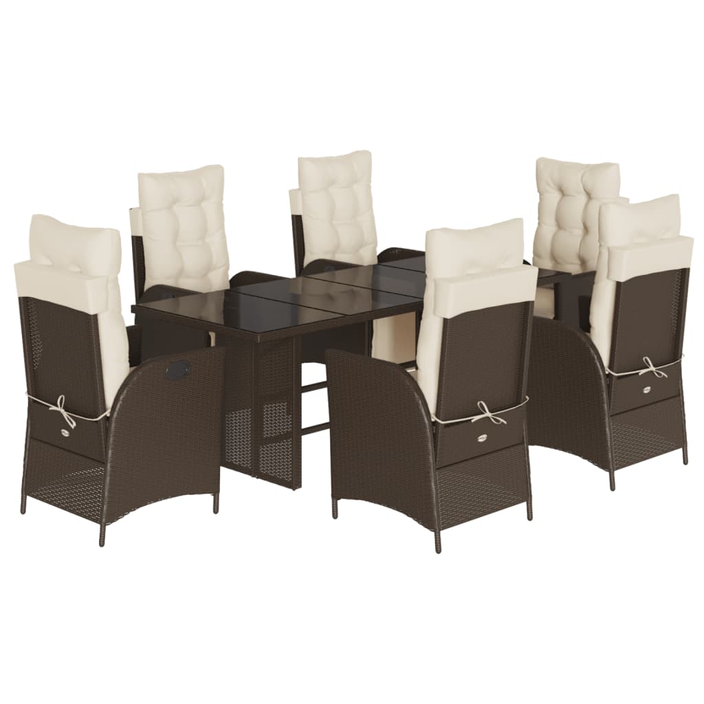 Set da Pranzo da Giardino 7pz con Cuscini in Polyrattan Marrone - homemem39