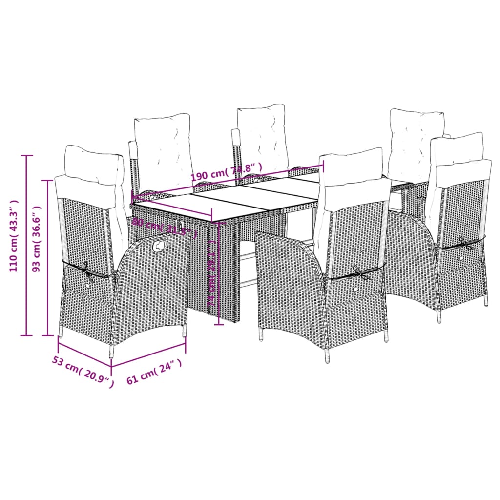 Set da Pranzo da Giardino 7pz con Cuscini in Polyrattan Marrone | homemem39