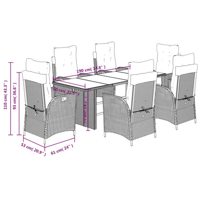 Set da Pranzo da Giardino 7pz con Cuscini in Polyrattan Marrone | homemem39