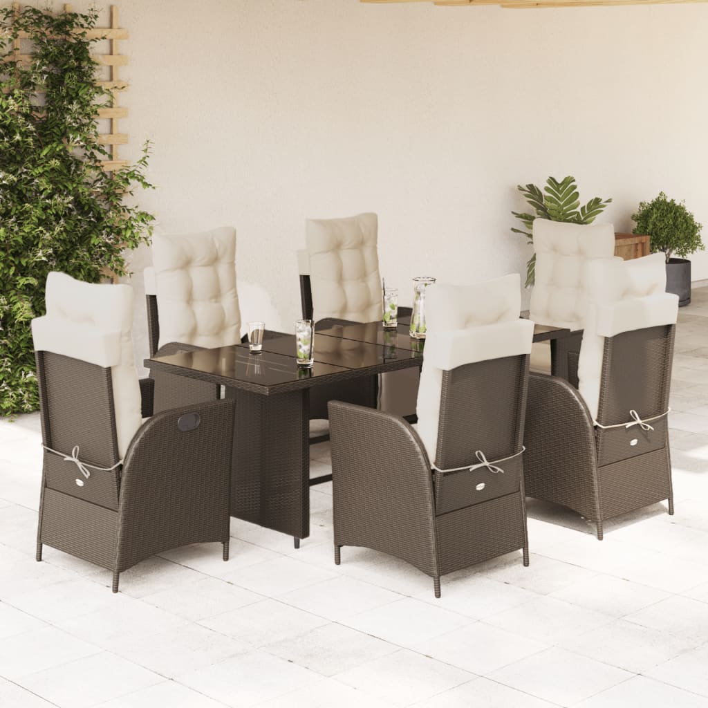 Set da Pranzo da Giardino 7pz con Cuscini in Polyrattan Marrone - homemem39