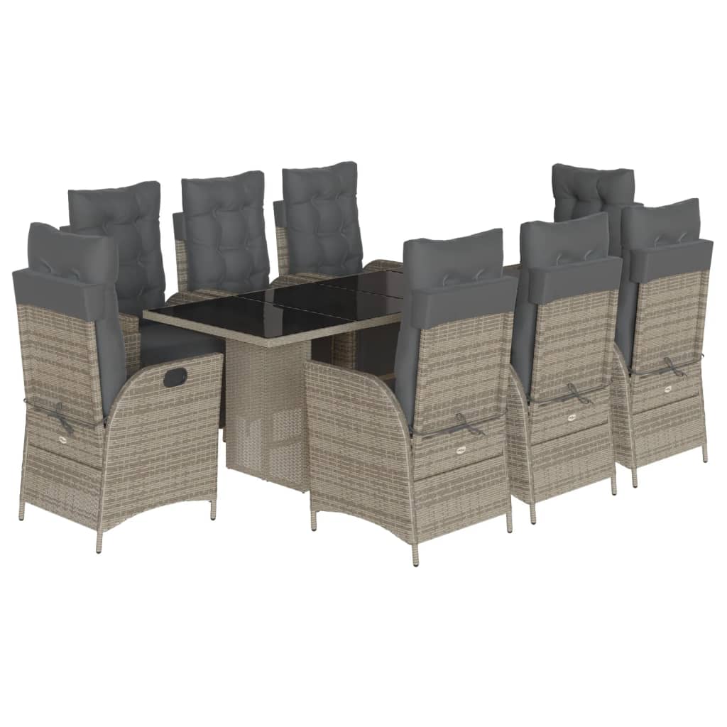 Set da Pranzo da Giardino 9 pz con Cuscini in Polyrattan Grigio - homemem39