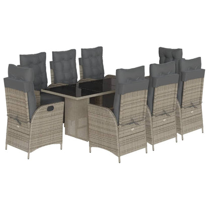 Set da Pranzo da Giardino 9 pz con Cuscini in Polyrattan Grigio - homemem39