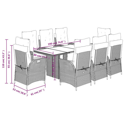 Set da Pranzo da Giardino 9 pz con Cuscini in Polyrattan Grigio | homemem39