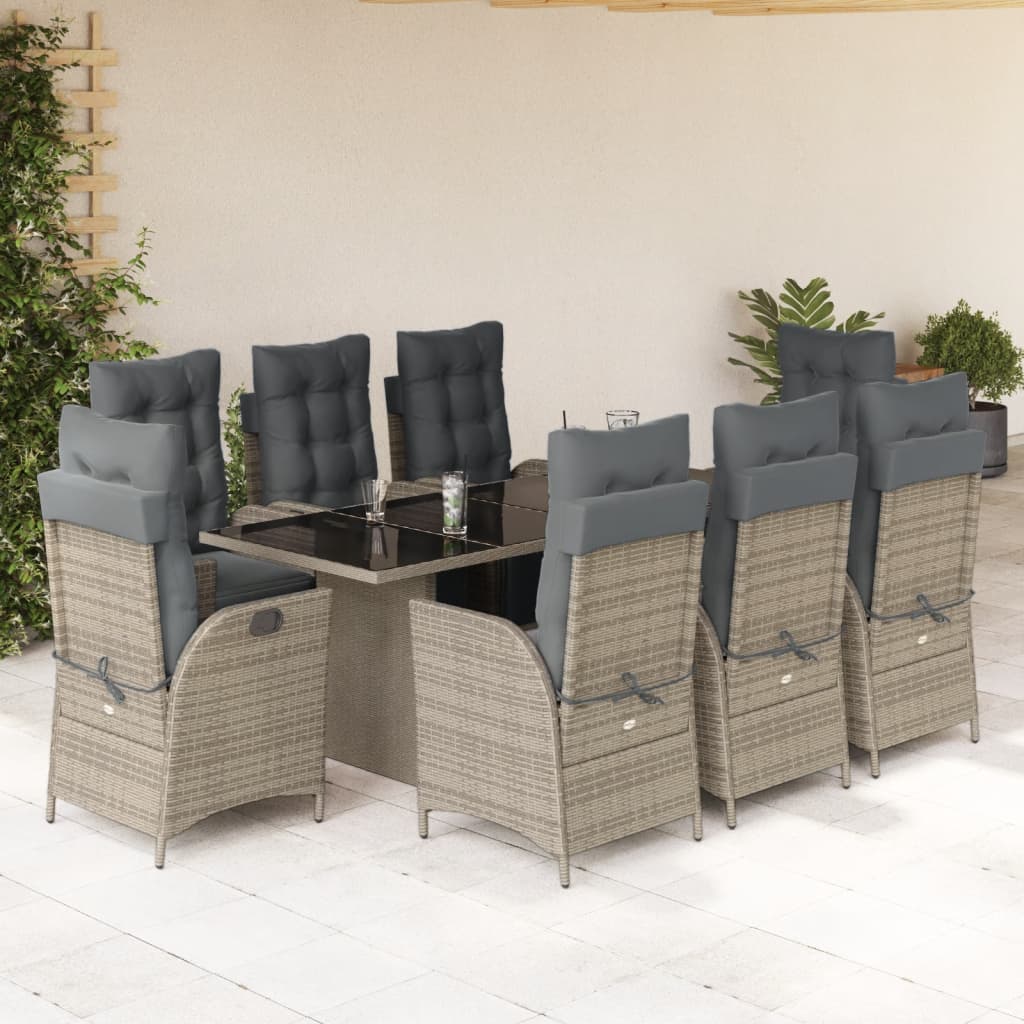 Set da Pranzo da Giardino 9 pz con Cuscini in Polyrattan Grigio | homemem39