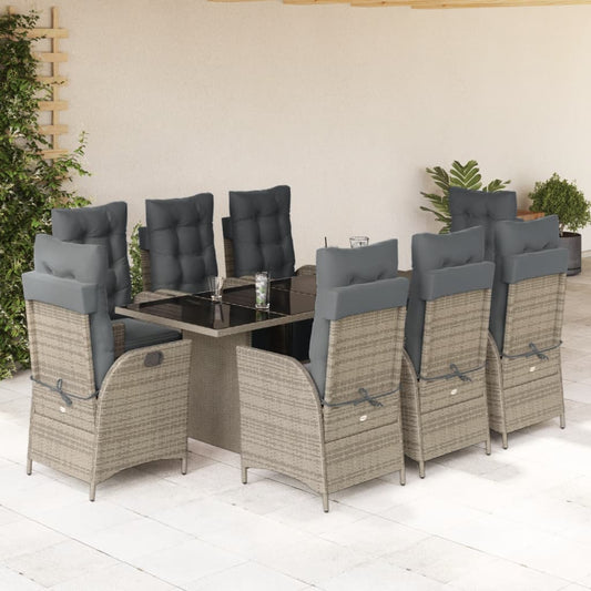 Set da Pranzo da Giardino 9 pz con Cuscini in Polyrattan Grigio - homemem39