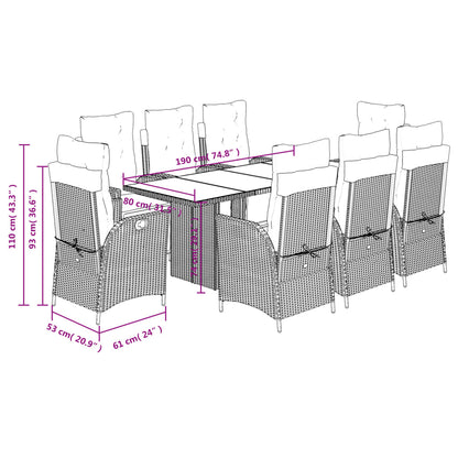 Set Pranzo da Giardino 9 pz con Cuscini Beige Misto Polyrattan | homemem39