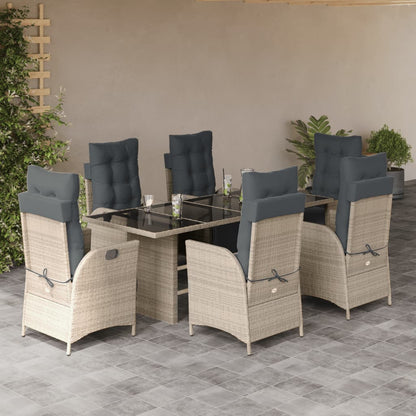 Set da Pranzo da Giardino 7 pz Cuscini Polyrattan Grigio Chiaro - homemem39