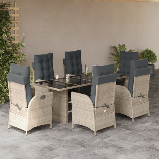Set da Pranzo da Giardino 7 pz Cuscini Polyrattan Grigio Chiaro - homemem39