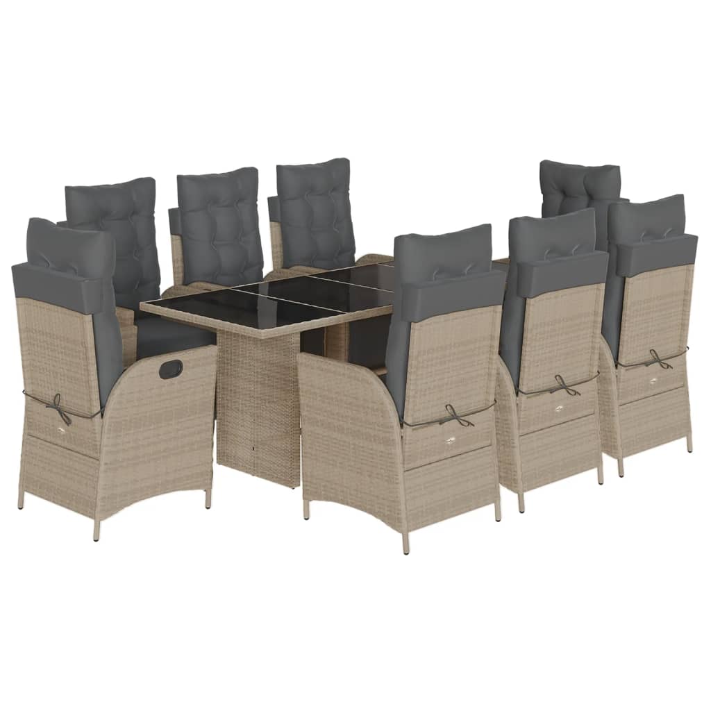 Set Pranzo da Giardino 9pz con Cuscini Grigio Chiaro Polyrattan - homemem39