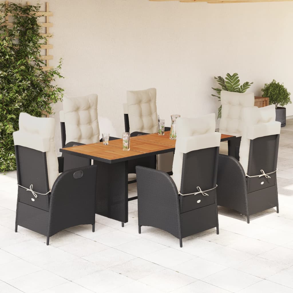 Set da Pranzo da Giardino 7 pz Nero con Cuscini in Polyrattan - homemem39