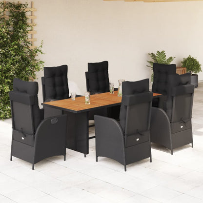 Set da Pranzo da Giardino 7 pz Nero con Cuscini in Polyrattan - homemem39