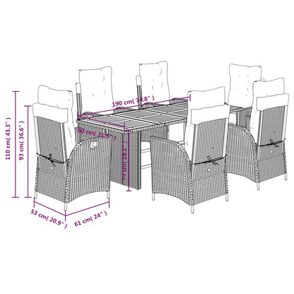 Set da Pranzo da Giardino 7 pz con Cuscini in Polyrattan Grigio | homemem39